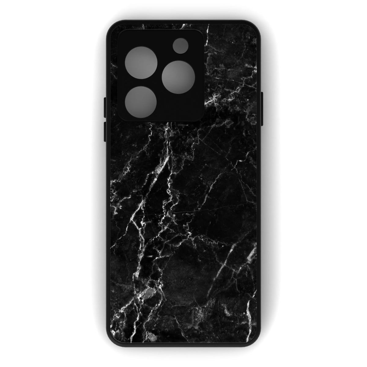 Black Marble printed metal phone case - flat back view