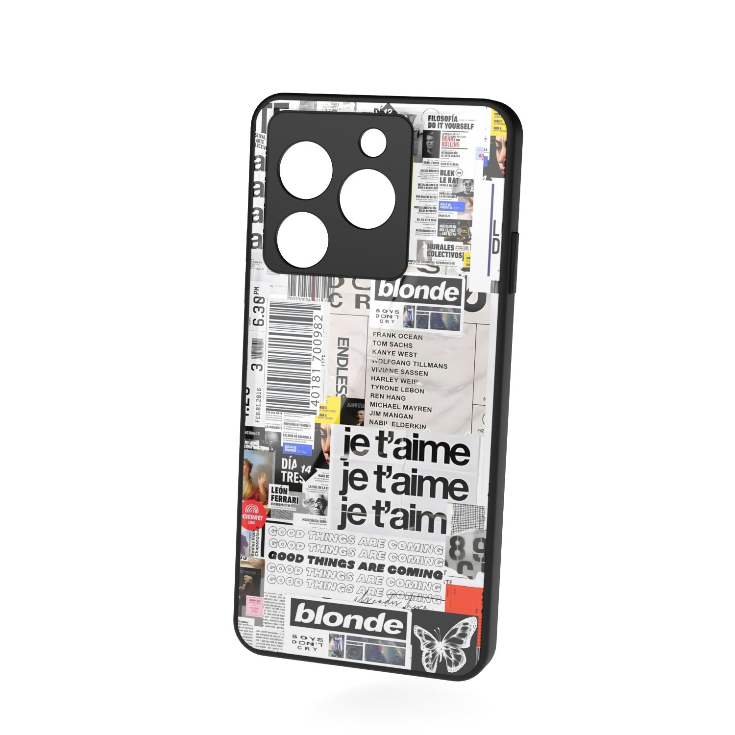 Blonde printed metal phone case - floating back view