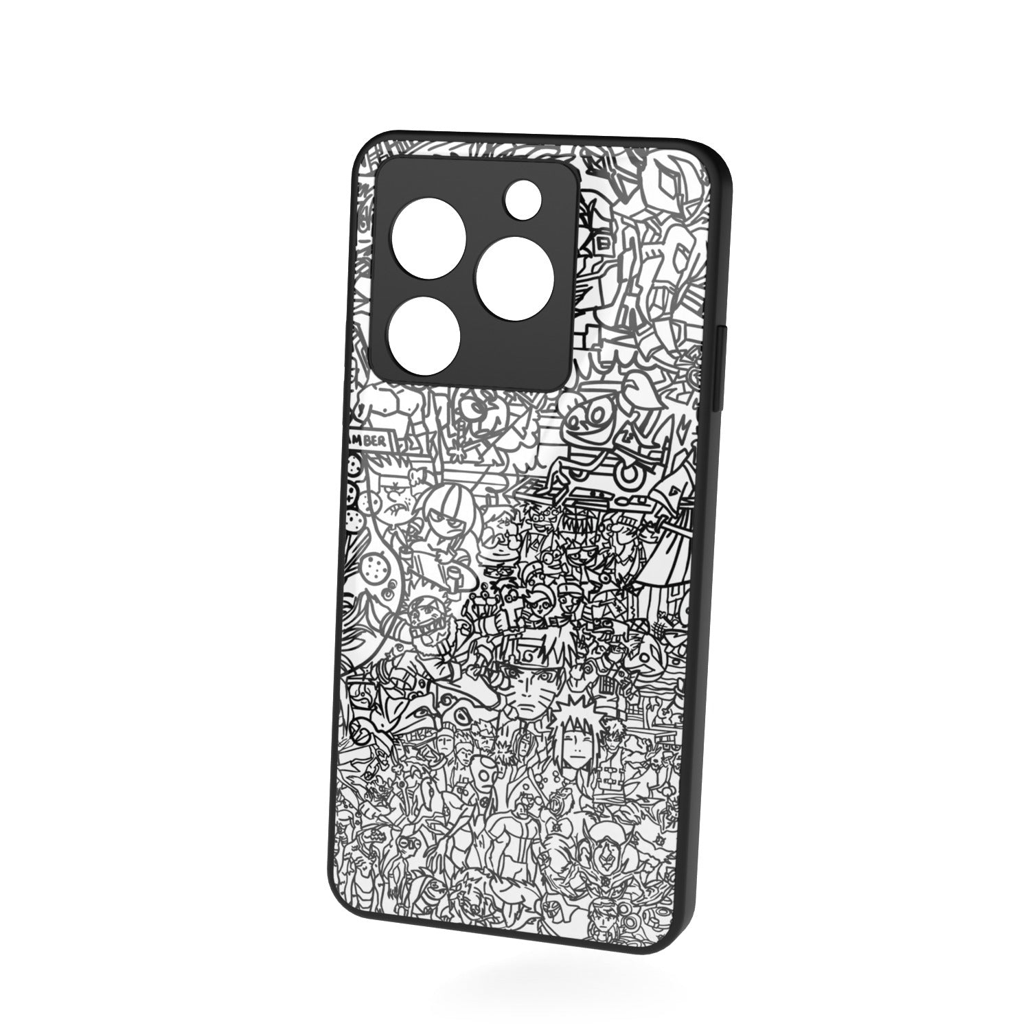 Classic Doodle printed metal phone case - floating back view