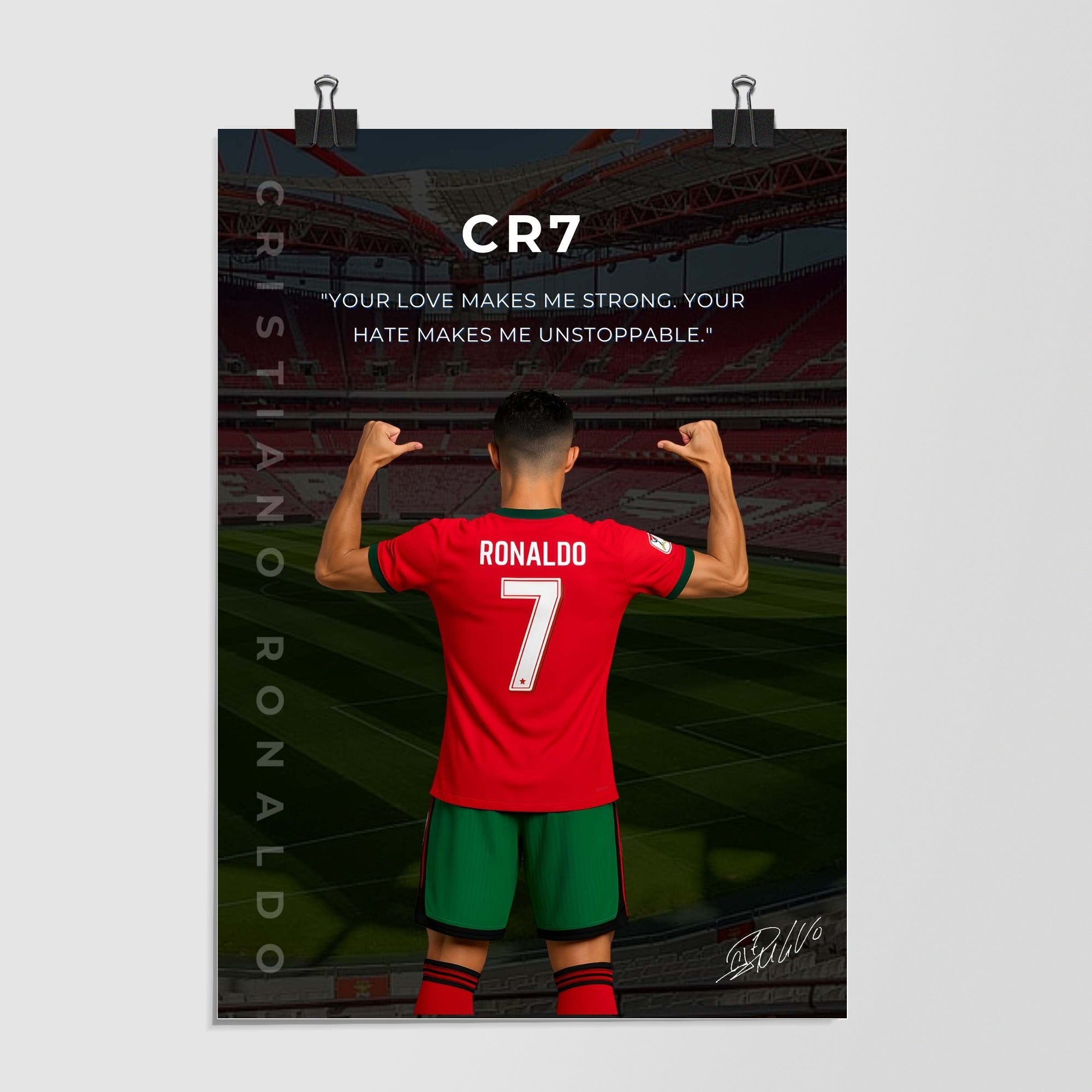 Cristiano Ronaldo Love Hate Quote Black Dramatic Lighting by Decalz