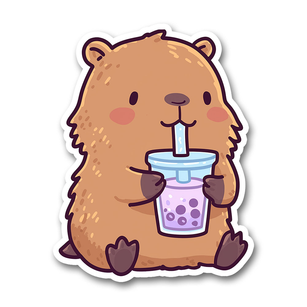 Cute Capybara Drinking Bubble Tea Sticker