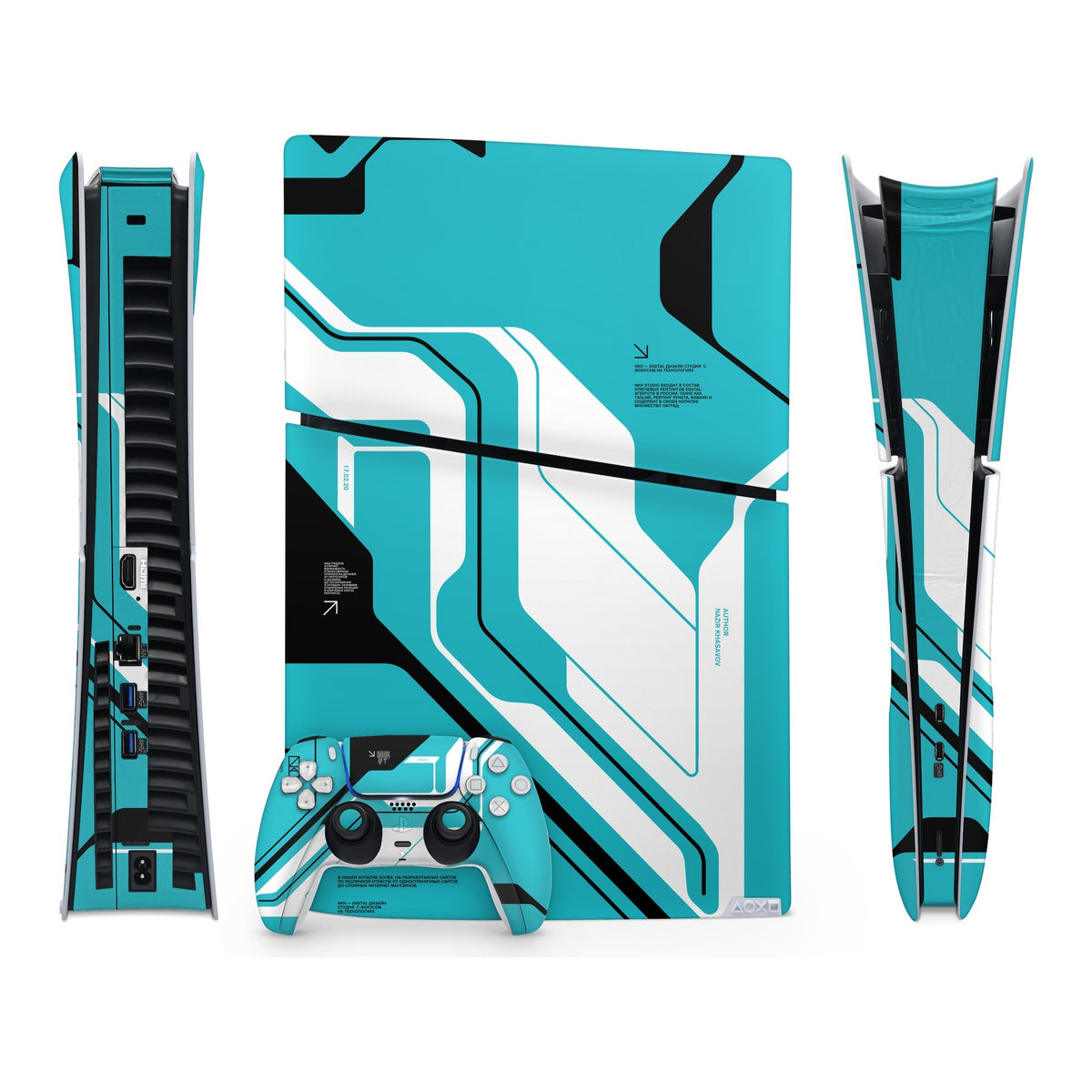 Cyber Blue PlayStation 5 Slim Digital skin by Decalz