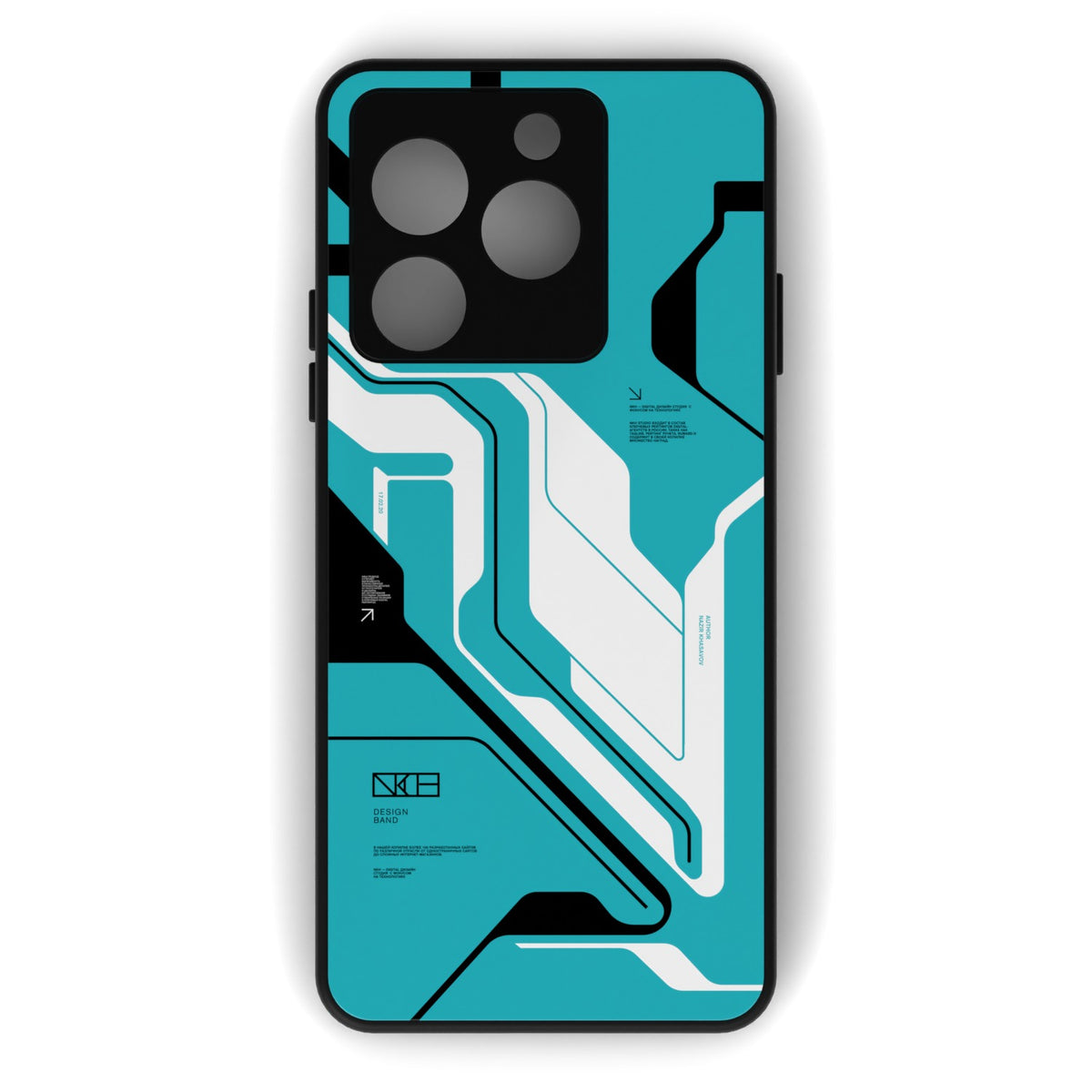 Cyber Blue printed metal phone case - flat back view