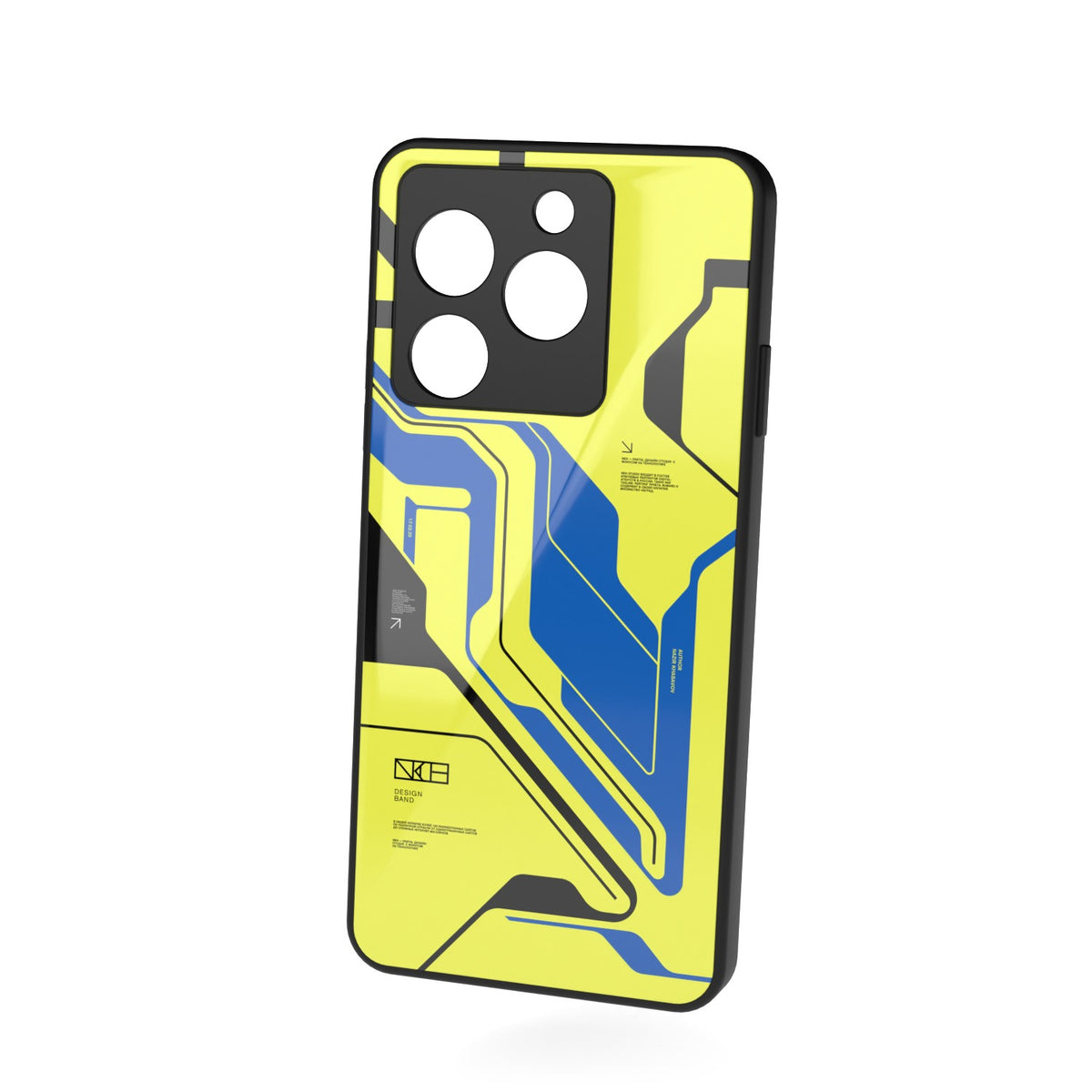 Cyber Yellow printed metal phone case - floating back view