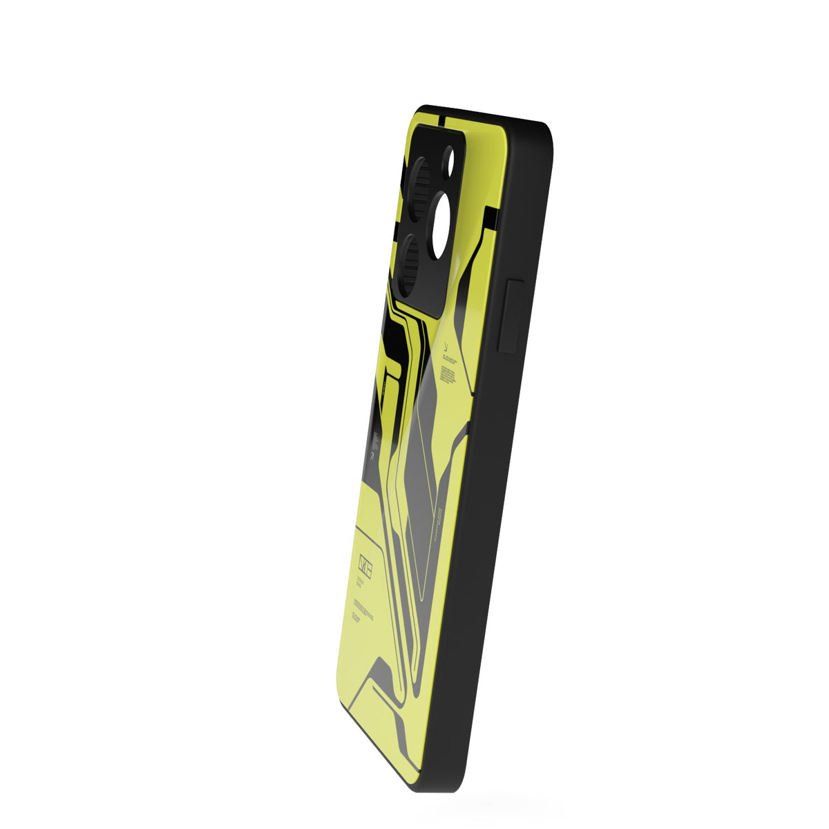 Cyber Yellow & Black printed metal phone case - side view