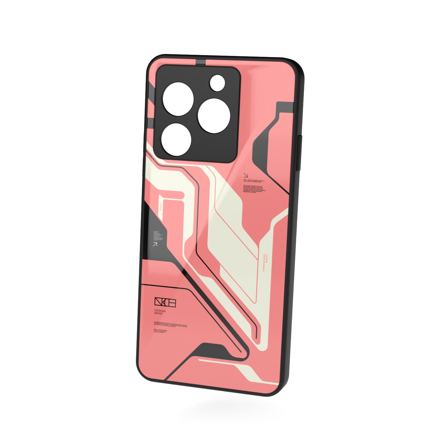 Cyber pink printed metal phone case - floating back view