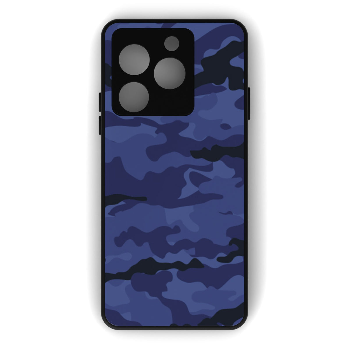 Dark Blue Camo printed metal phone case - flat back view