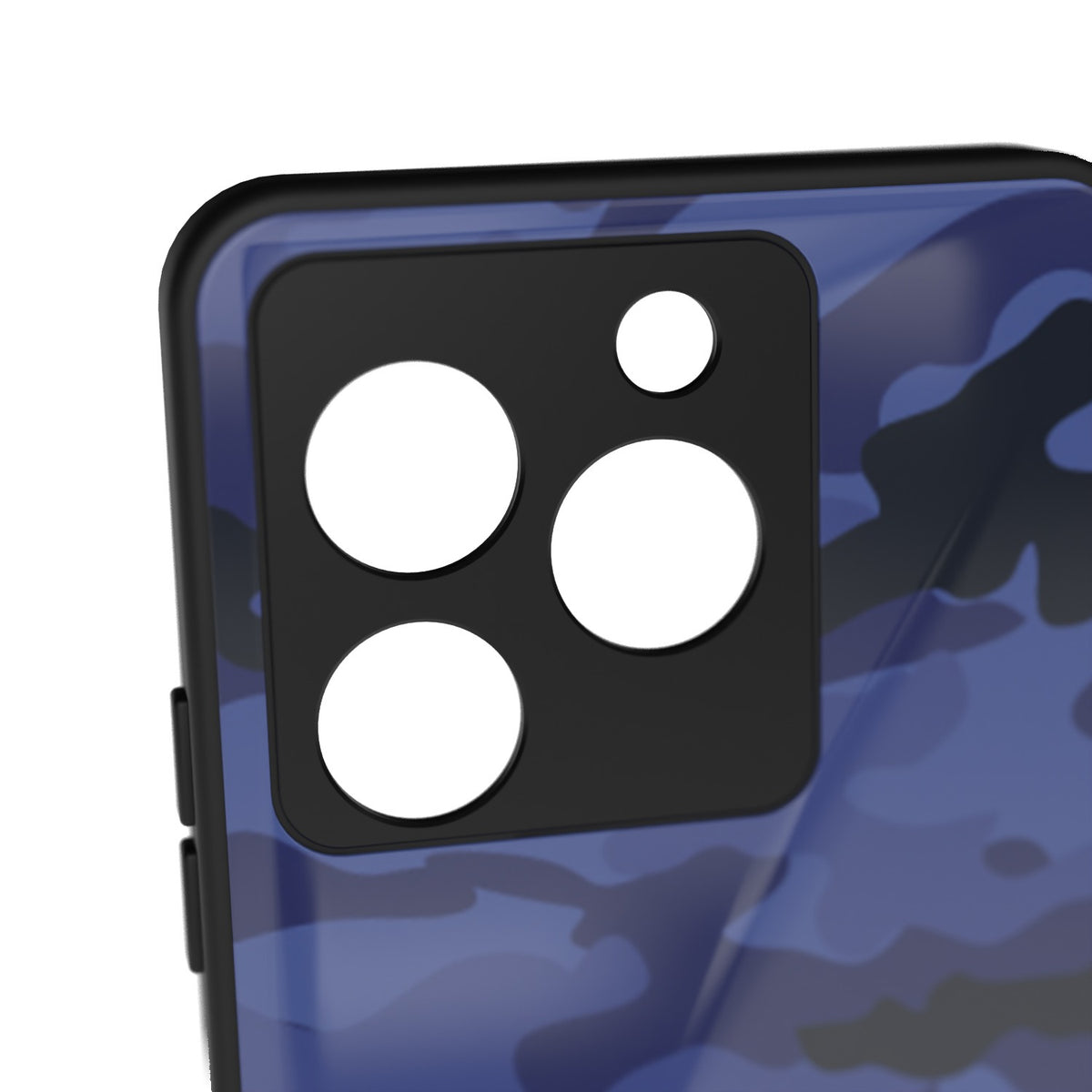 Dark Blue Camo printed metal phone case - camera close-up