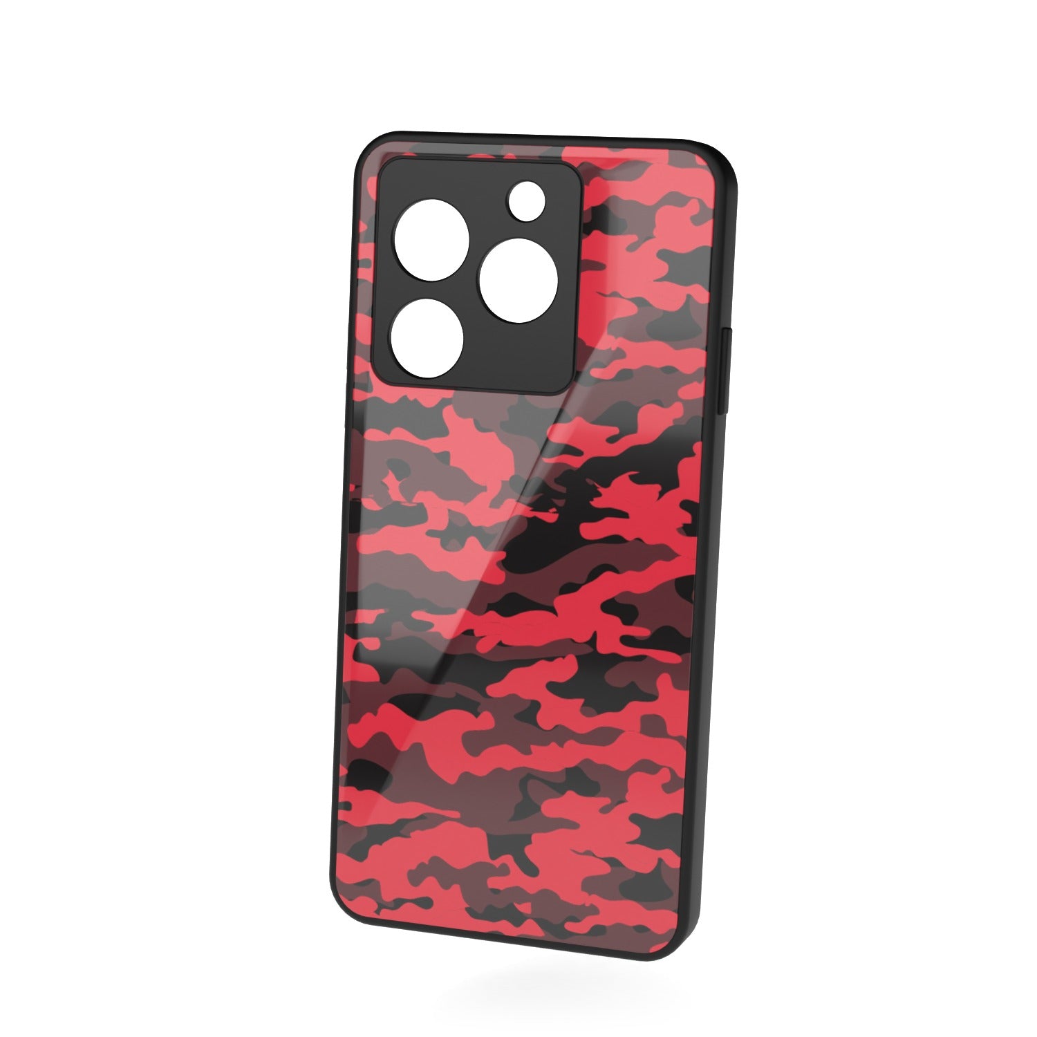 Dark Red Camo printed metal phone case - floating back view
