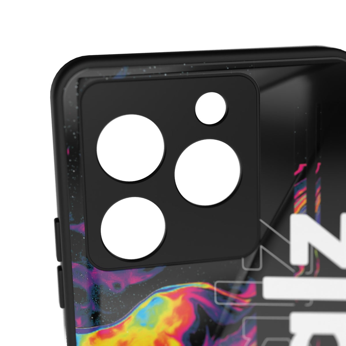 Decalz printed metal phone case - camera close-up