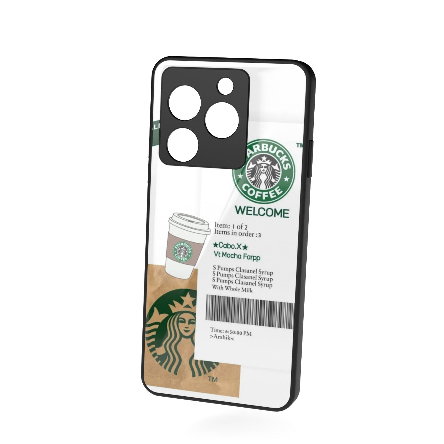 Espresso printed metal phone case - floating back view