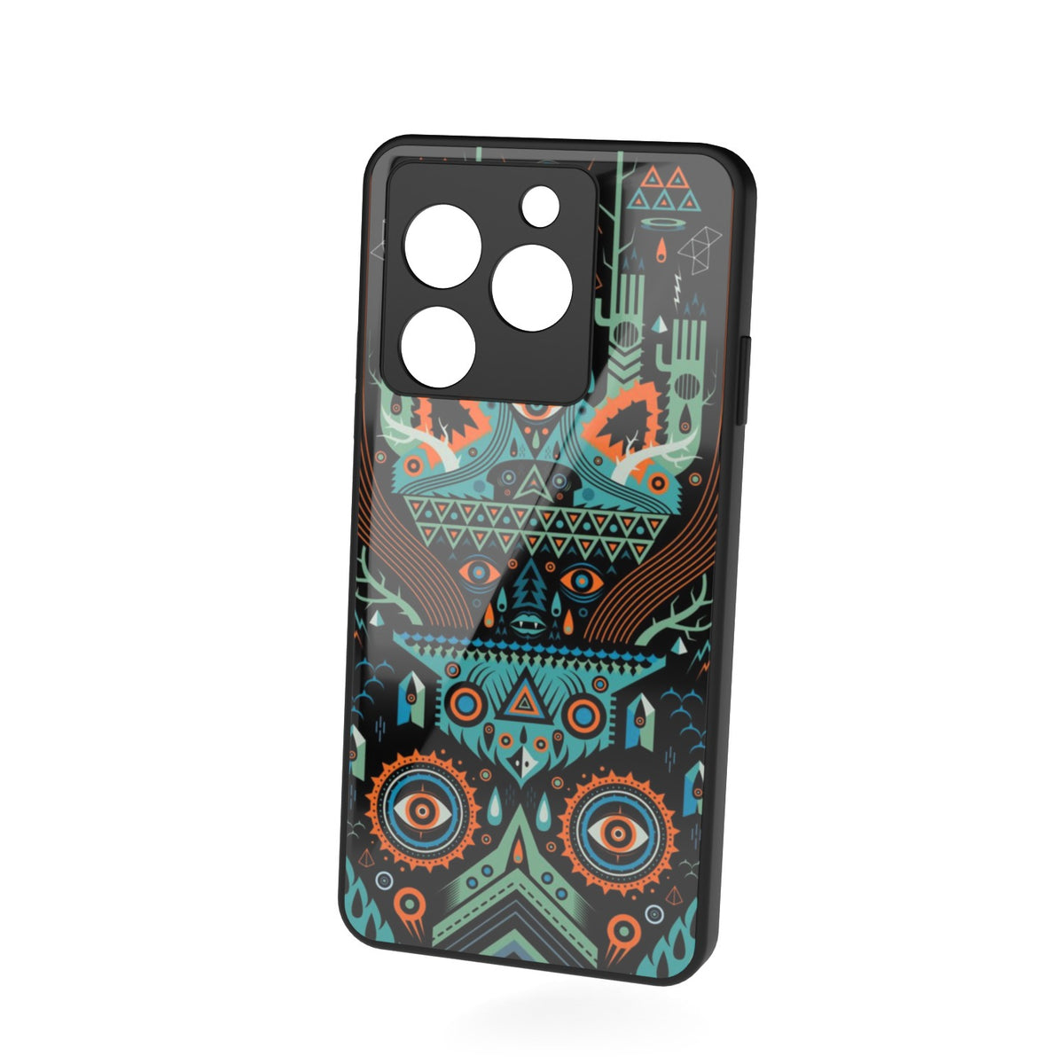Eyemaze printed metal phone case - floating back view
