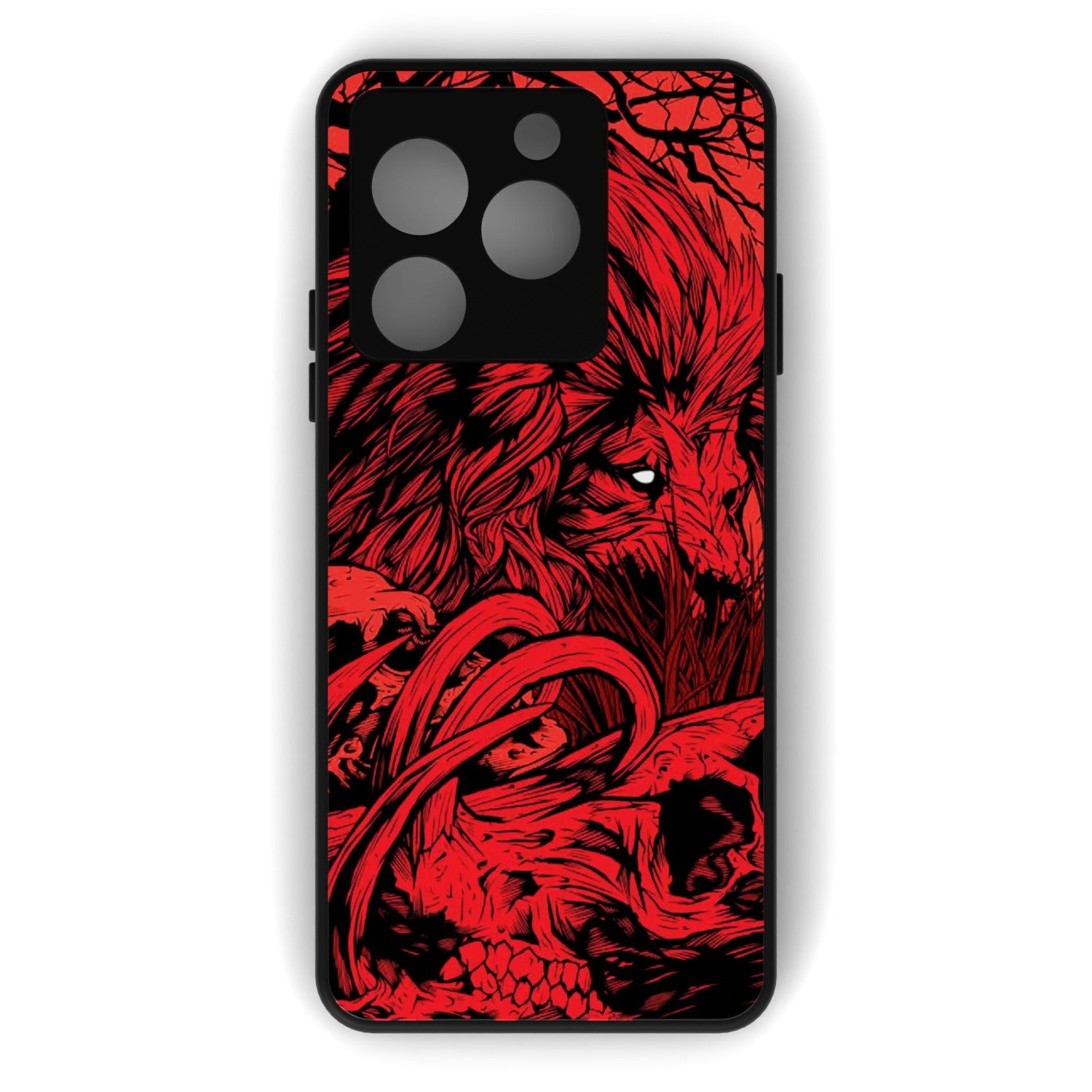 Fiery Lion printed metal phone case - flat back view