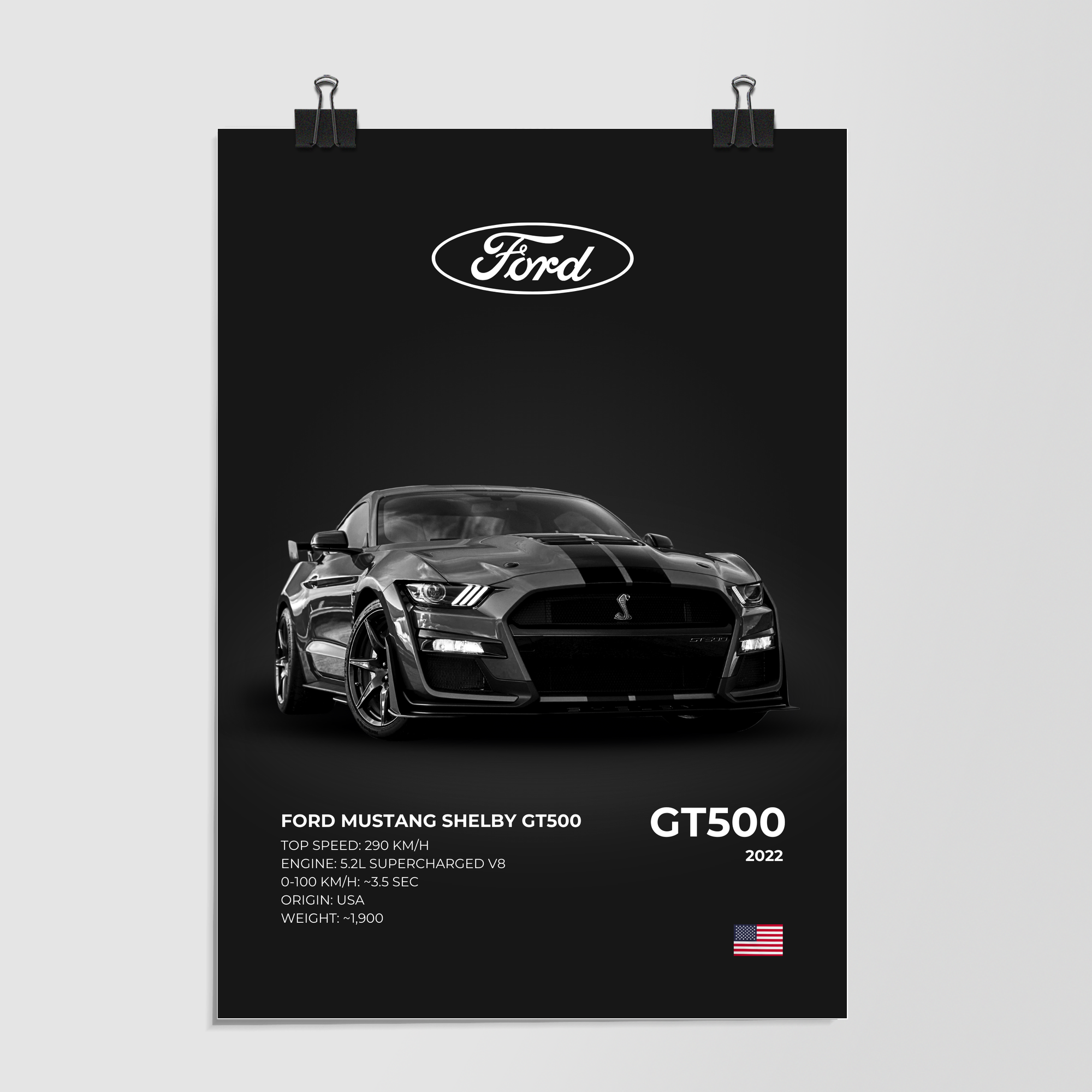 Ford Mustang Shelby Gt500 Black 2022 by Decalz