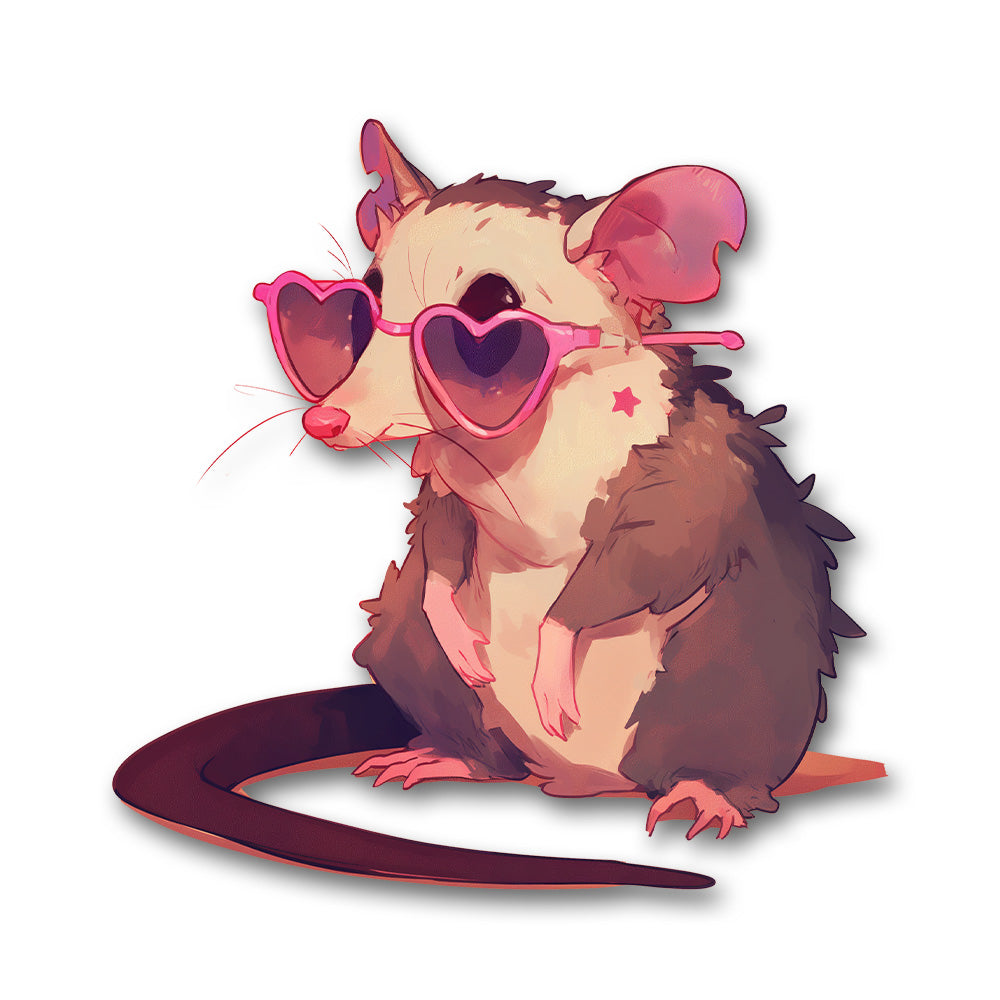 Funny Opossum Heart Sunglasses Sticker