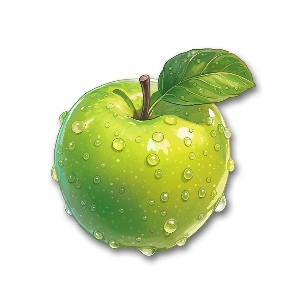 Green Apple With Water Drops Sticker
