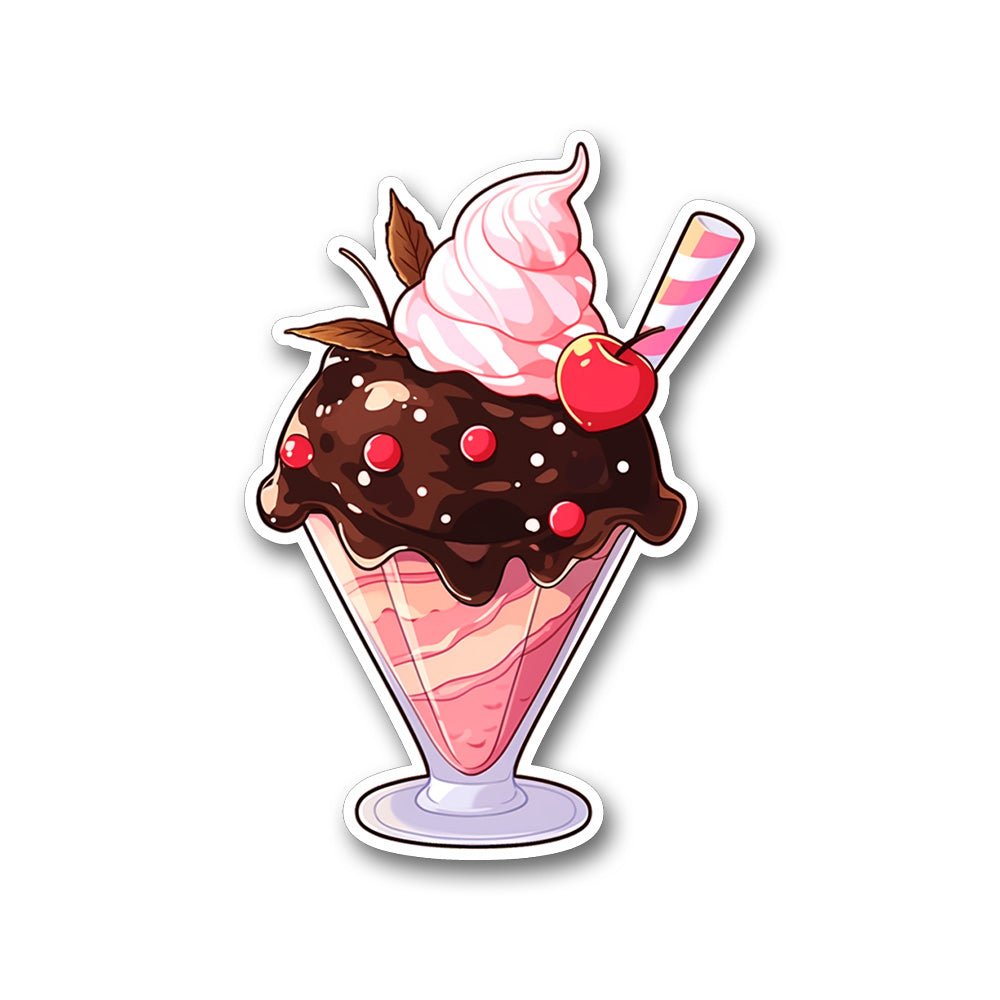 Ice Cream With Cherry And Chocolate Sticker