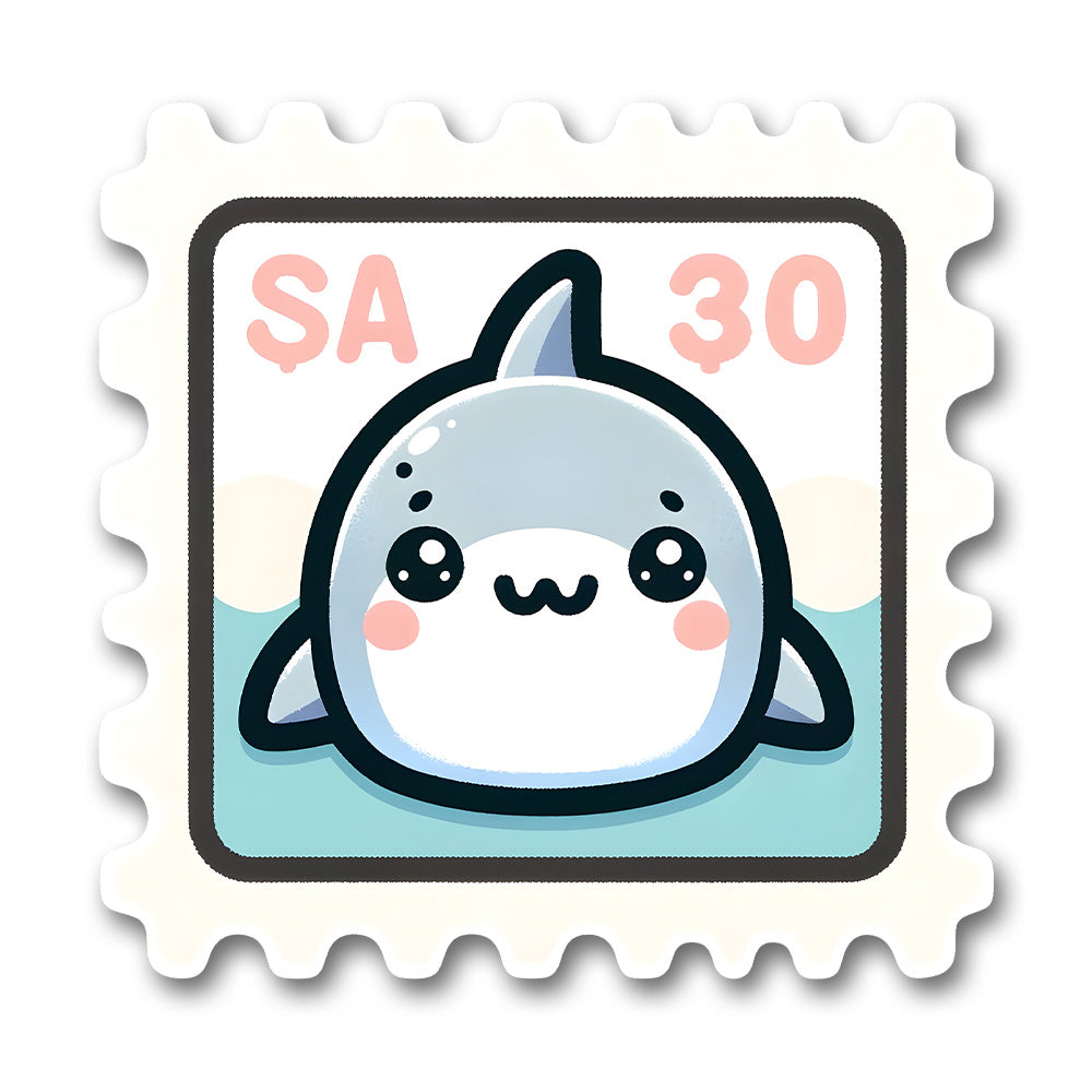 Kawaii Shark Postage Stamp Sticker