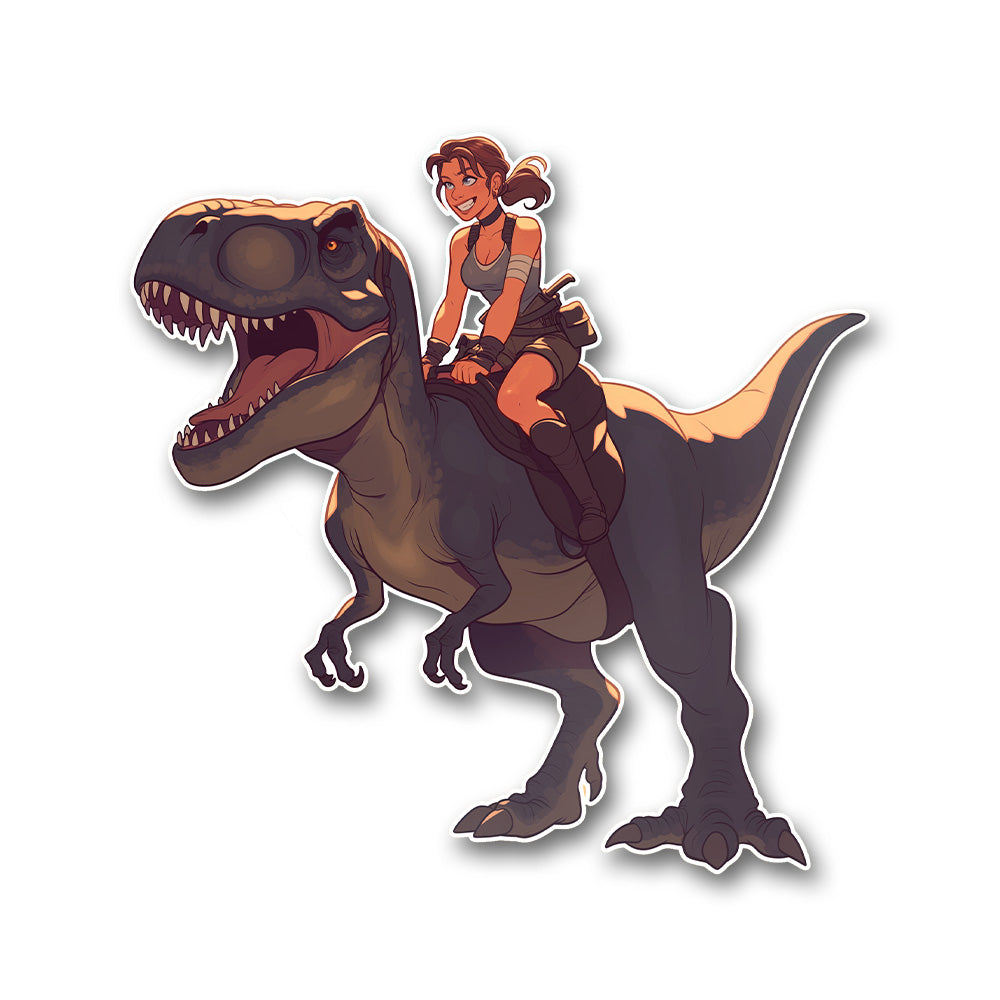 Lara Croft Riding Dinosaur Sticker