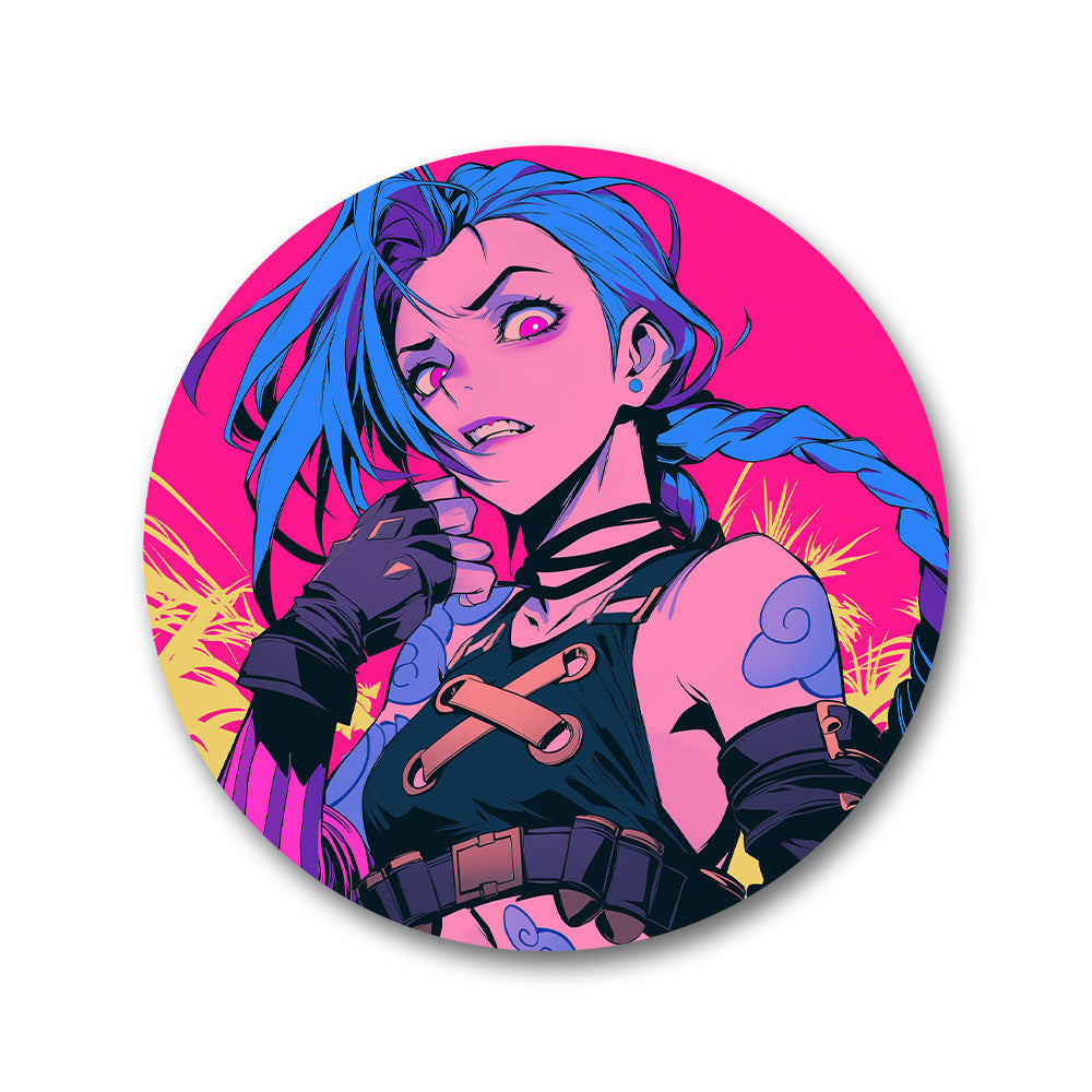 League Of Legends Jinx Pink Eyes And Blue Hair Sticker