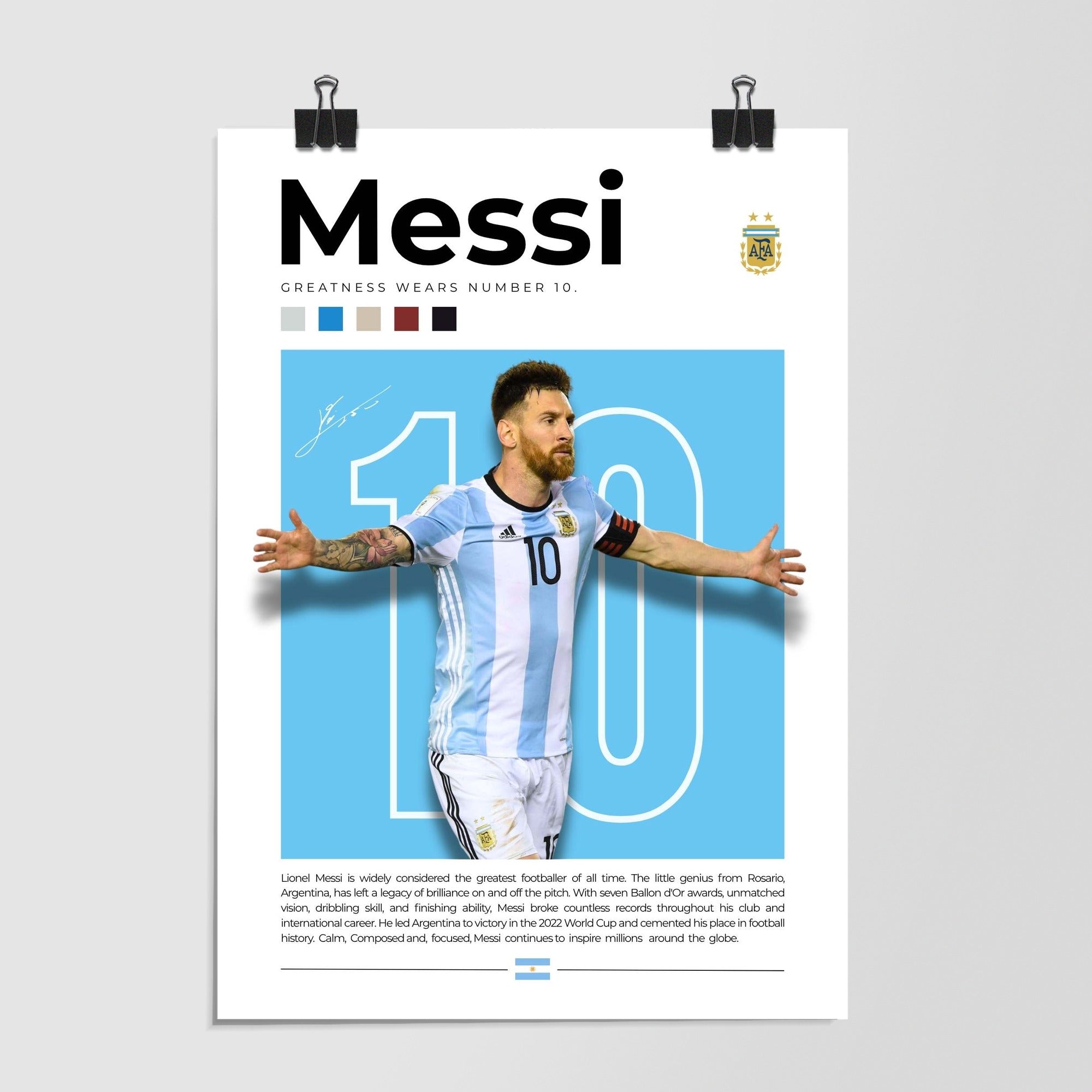 Lionel Messi Greatness Number 10 Bio White Dramatic by Decalz