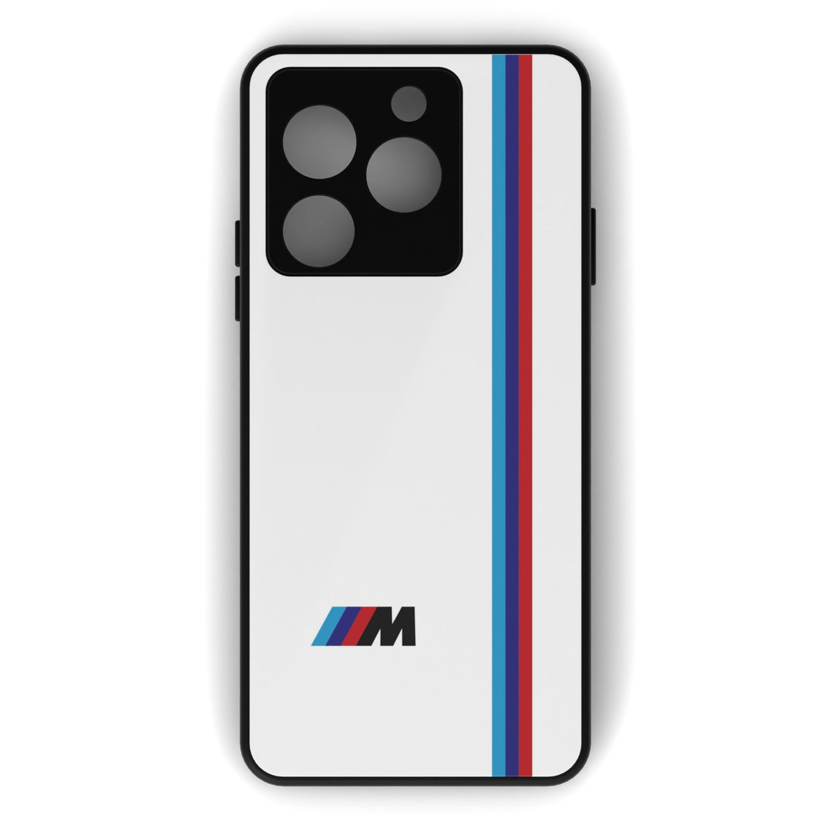M Sport white printed metal phone case - flat back view