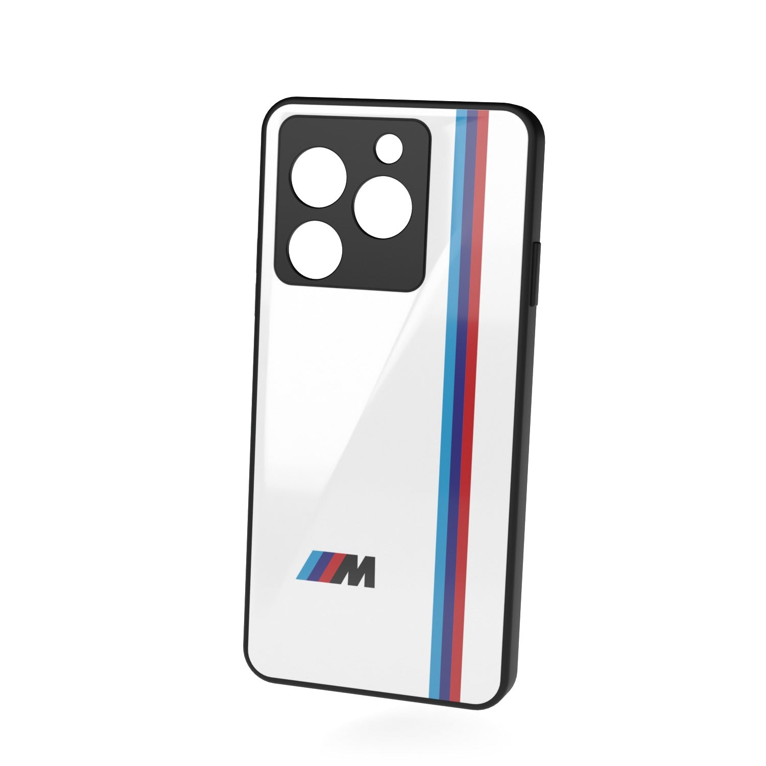 M Sport white printed metal phone case - floating back view