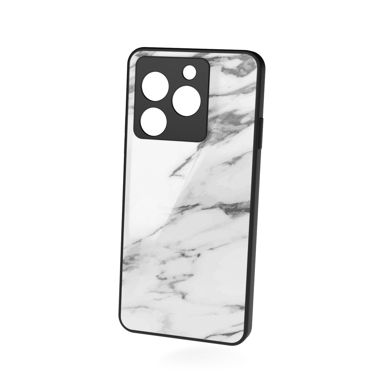 Marble White printed metal phone case - floating back view