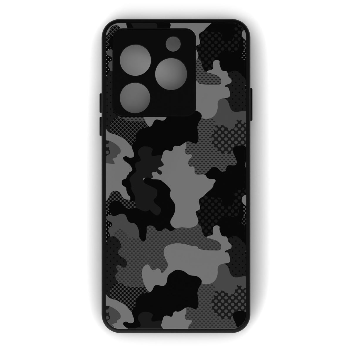 Military Black Camo printed metal phone case - flat back view