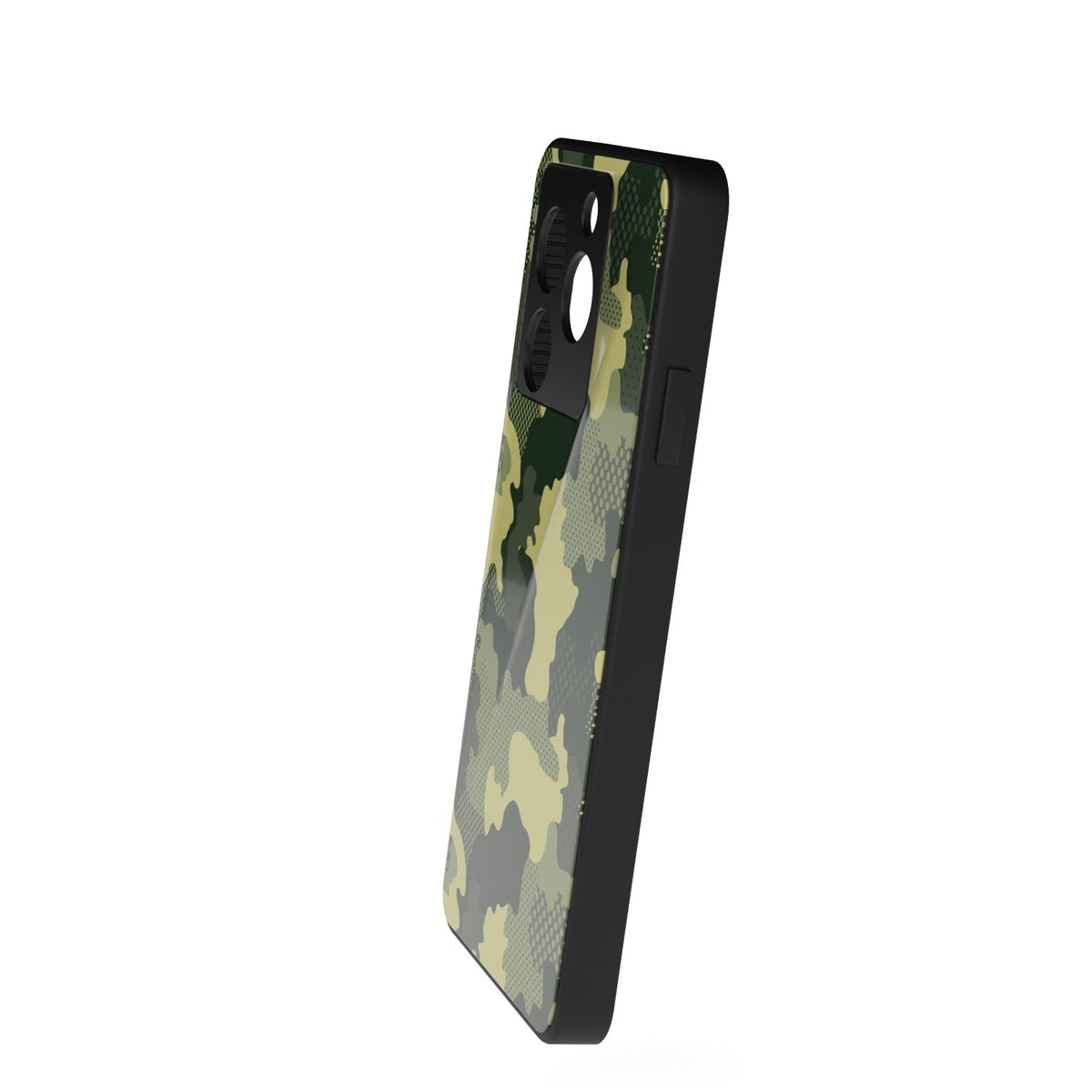 Military Green Camo printed metal phone case - side view