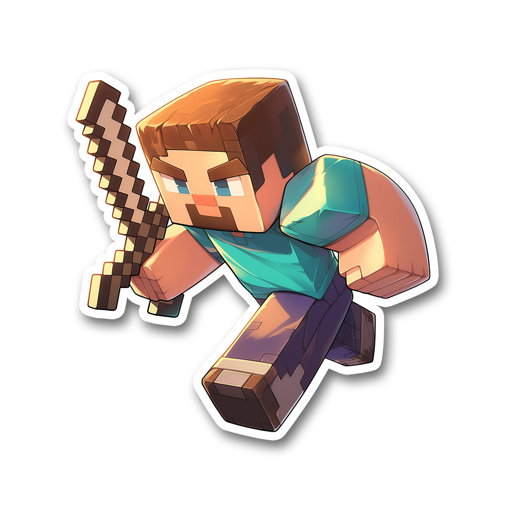 Minecraft Steve Running Sword Sticker
