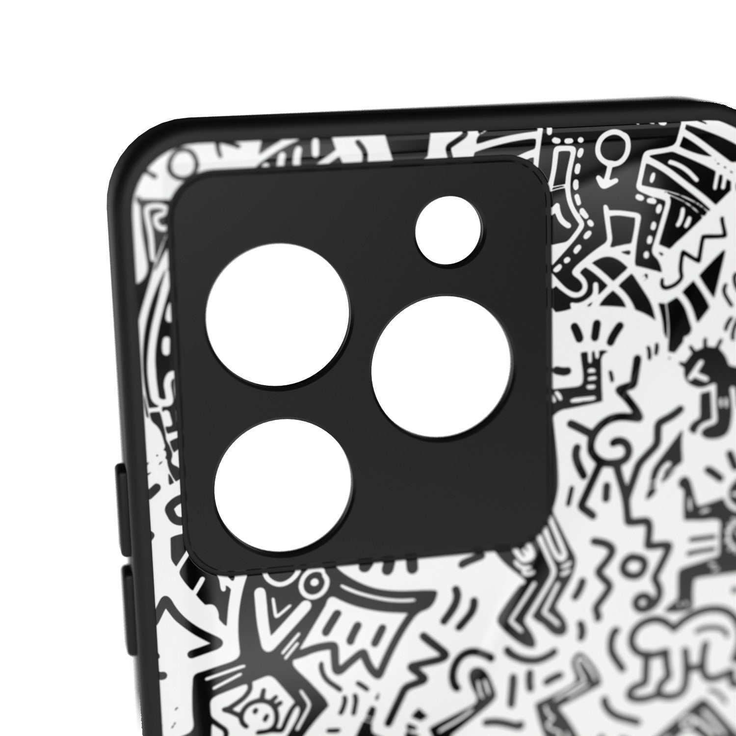 Monochromatic Psycho printed metal phone case - camera close-up