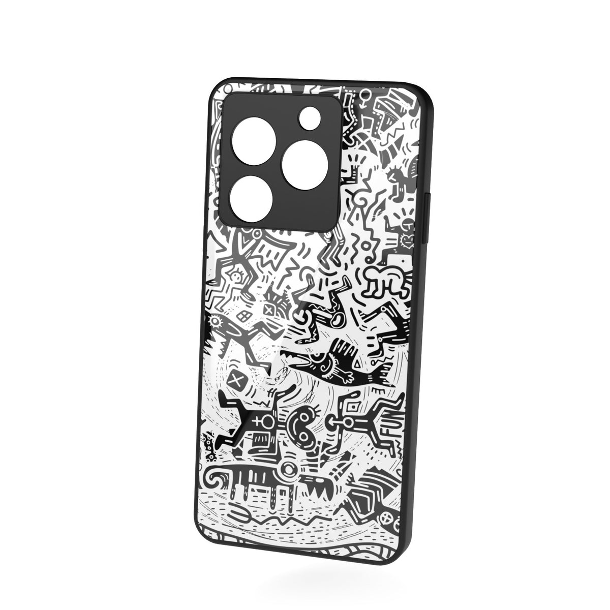 Monochromatic Psycho printed metal phone case - floating back view