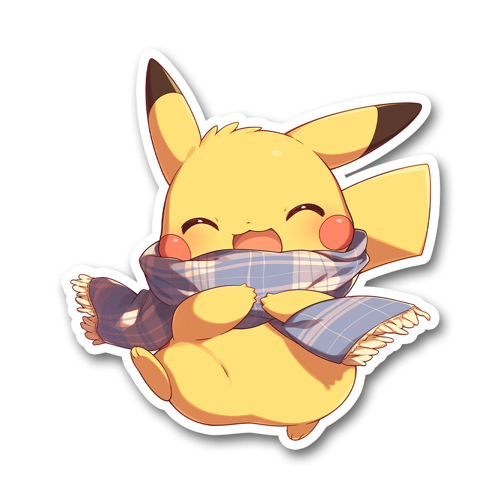 Pikachu Blue Scarf Cute Autumn Sticker