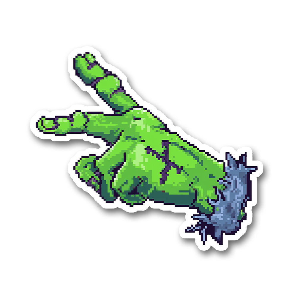 Pixel Green Zombie Hand Retro Game Sticker
