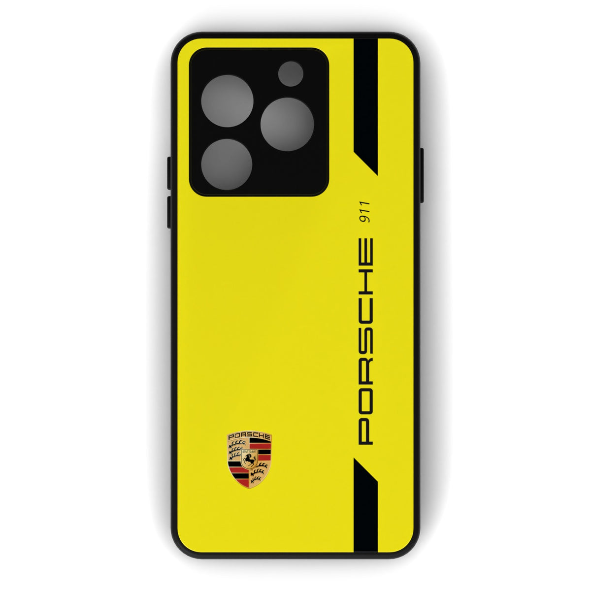 Porsched printed metal phone case - flat back view