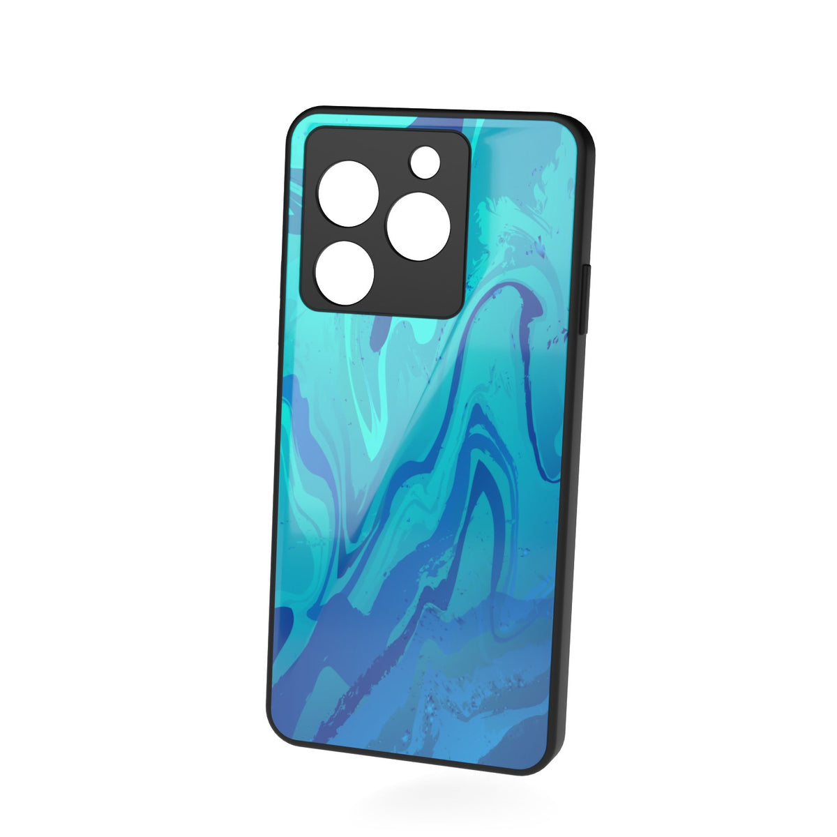 Posiden Blue printed metal phone case - floating back view