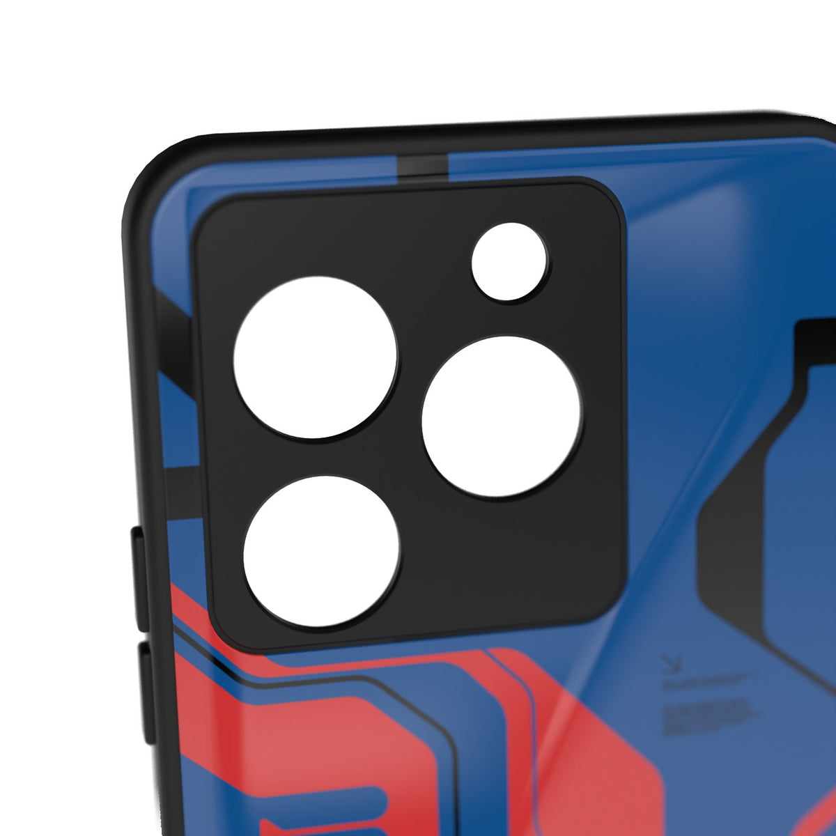Prime Blue printed metal phone case - camera close-up