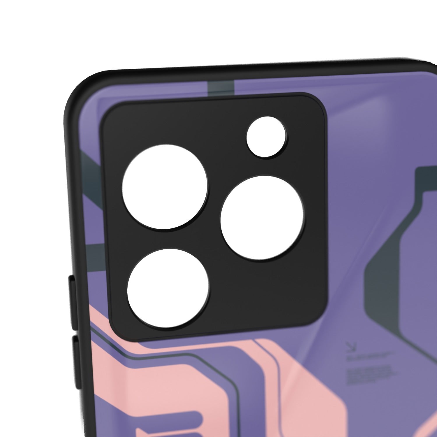 Purple Cyberpunk printed metal phone case - camera close-up
