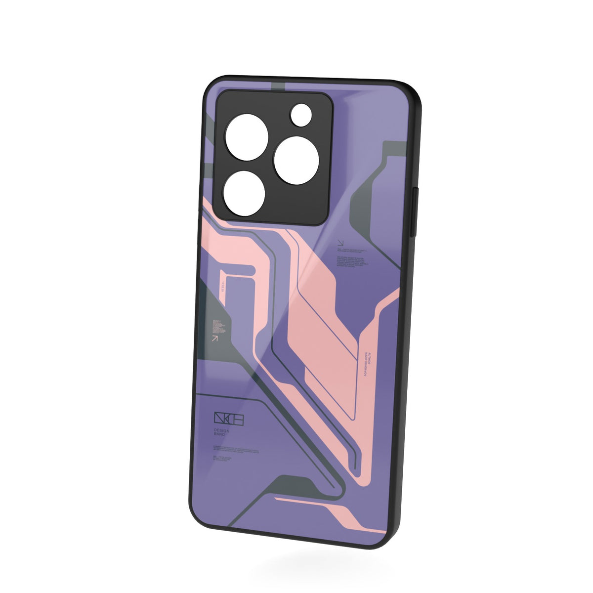 Purple Cyberpunk printed metal phone case - floating back view