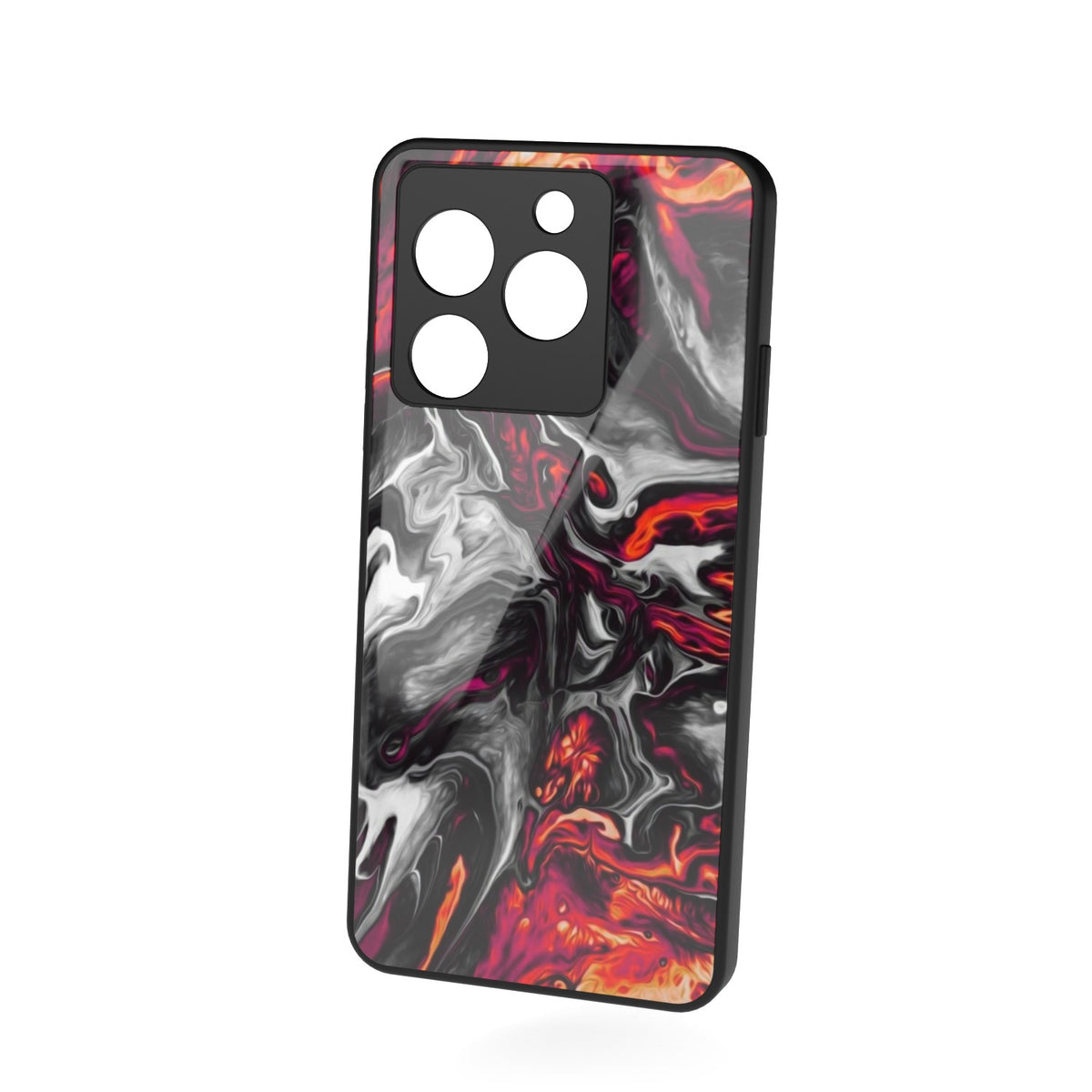 Red Hot Lava printed metal phone case - floating back view