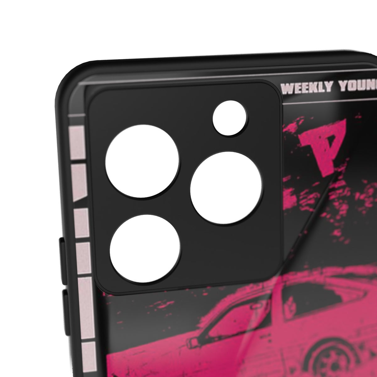 Retro Toyota printed metal phone case - camera close-up