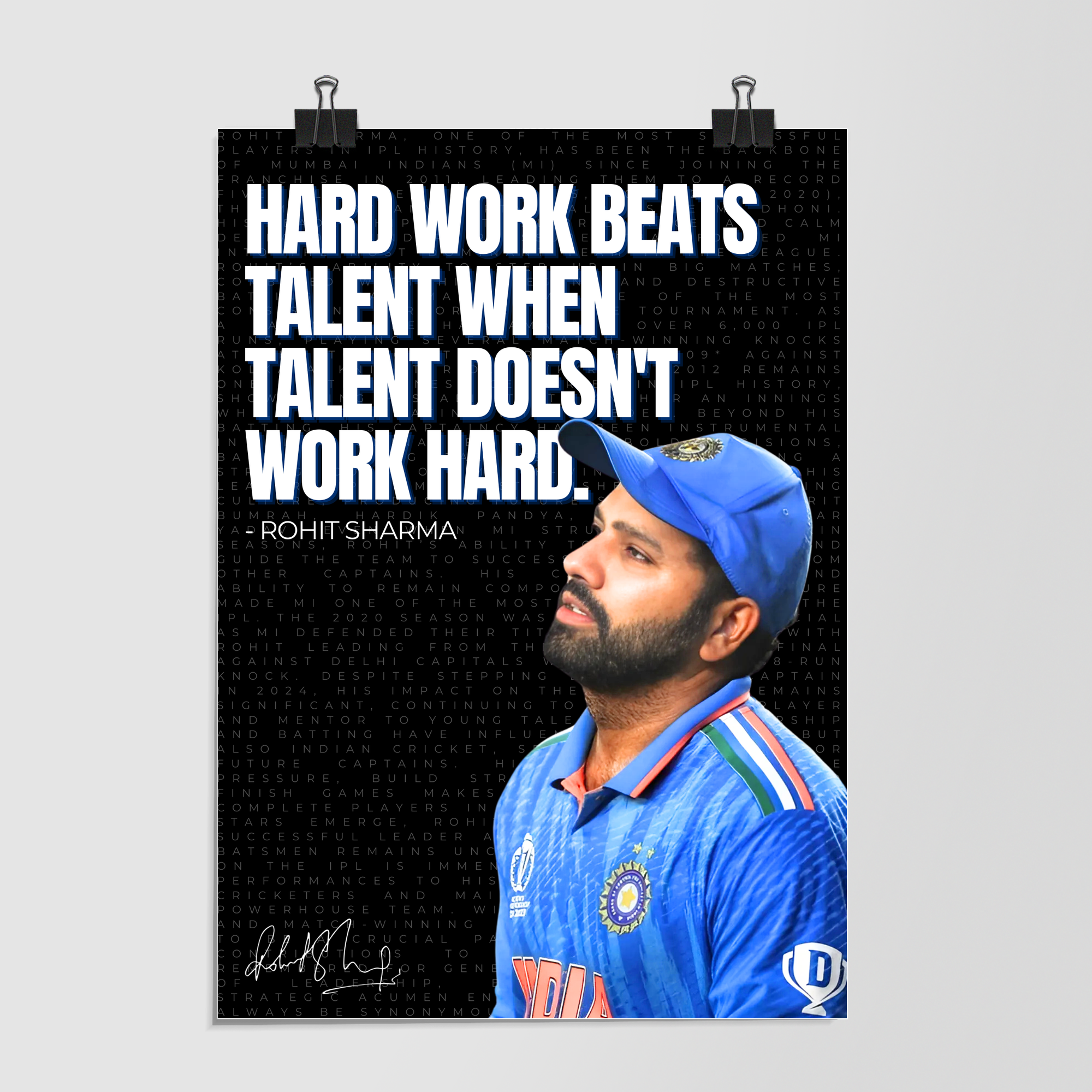 Rohit Sharma Hard Work Beats Talent Quote by Decalz