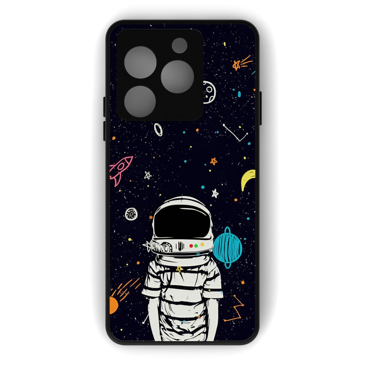 Space Boy printed metal phone case - flat back view