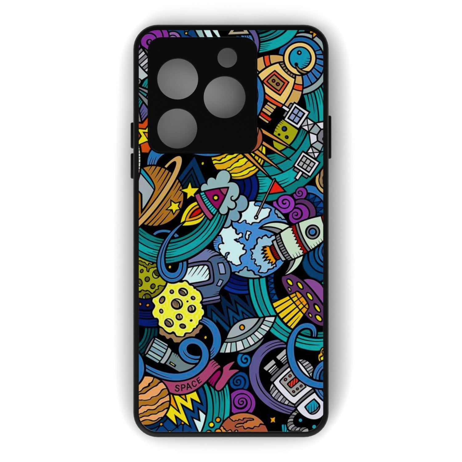 Space Doodle printed metal phone case - flat back view