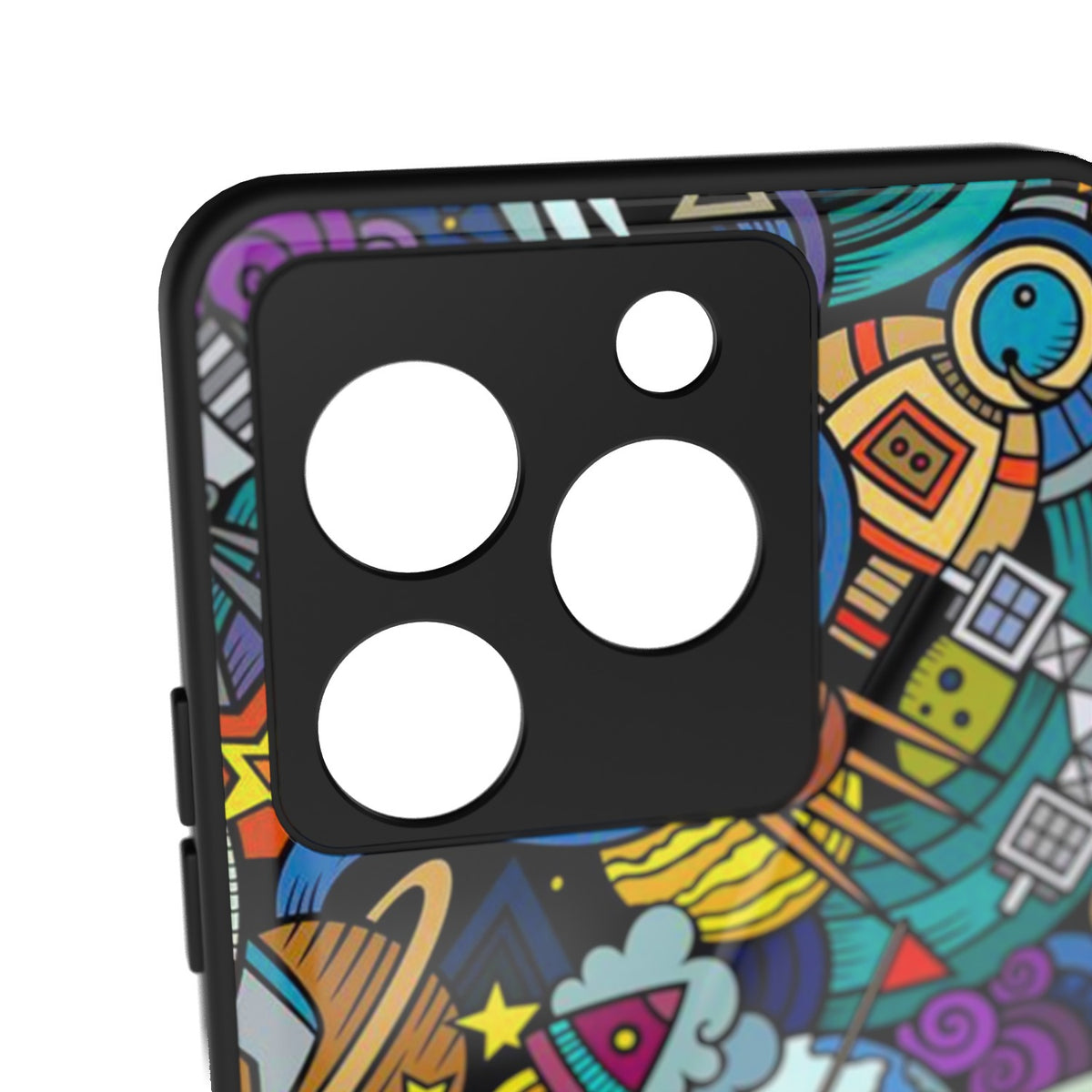 Space Doodle printed metal phone case - camera close-up