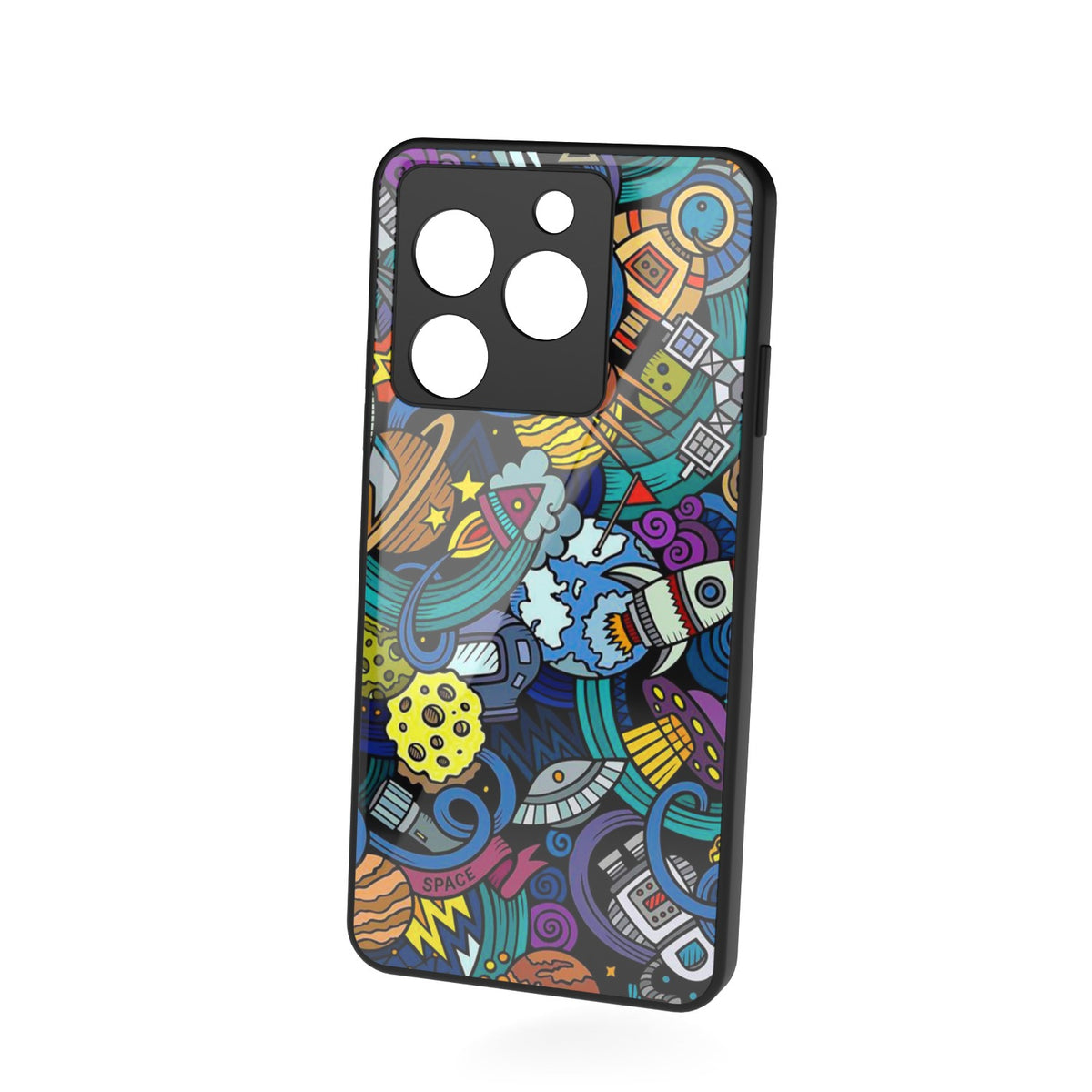 Space Doodle printed metal phone case - floating back view