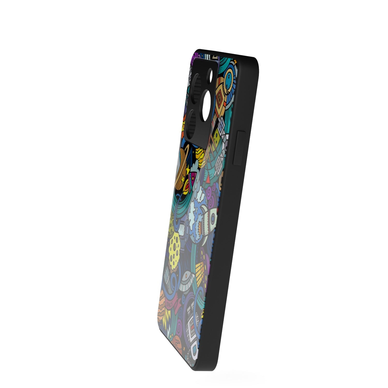 Space Doodle printed metal phone case - side view