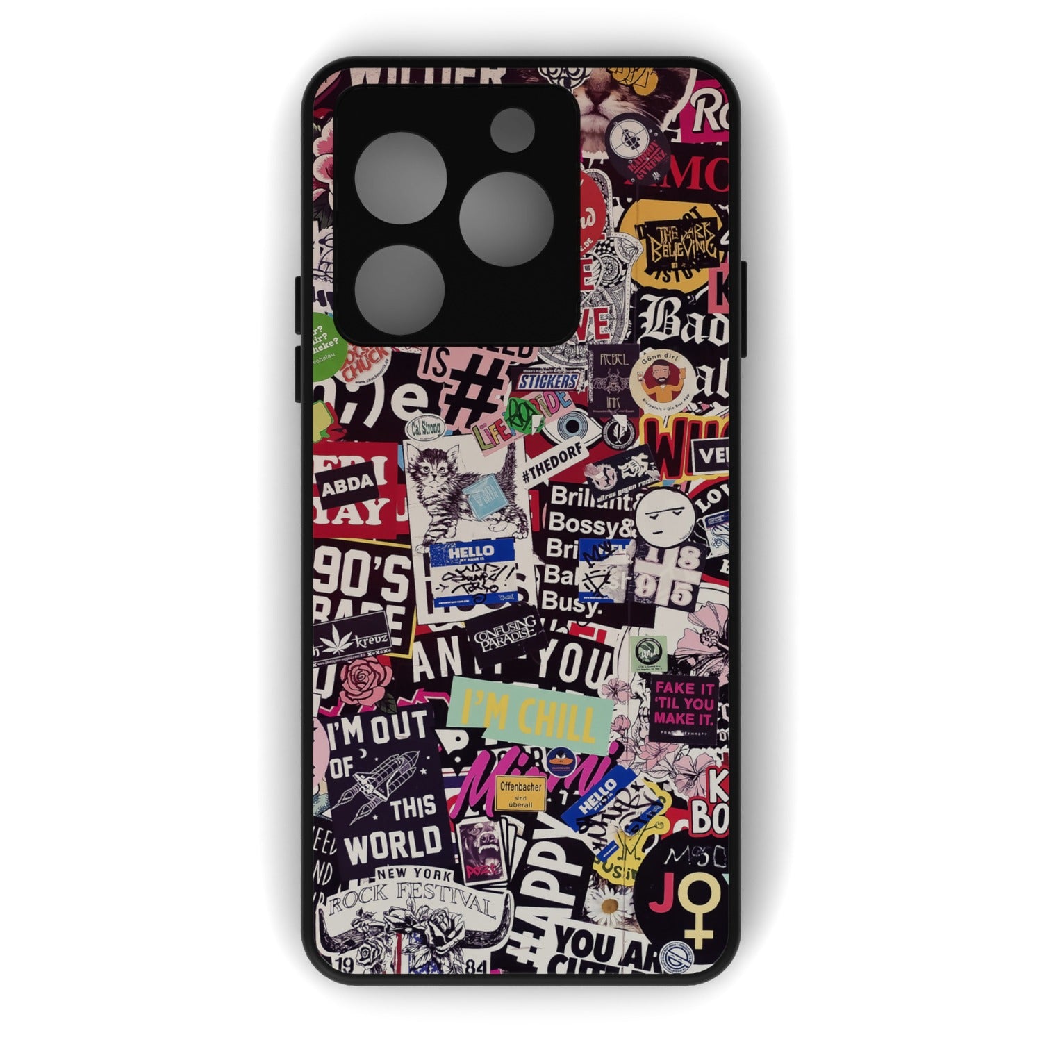 Sticker Doodle printed metal phone case - flat back view