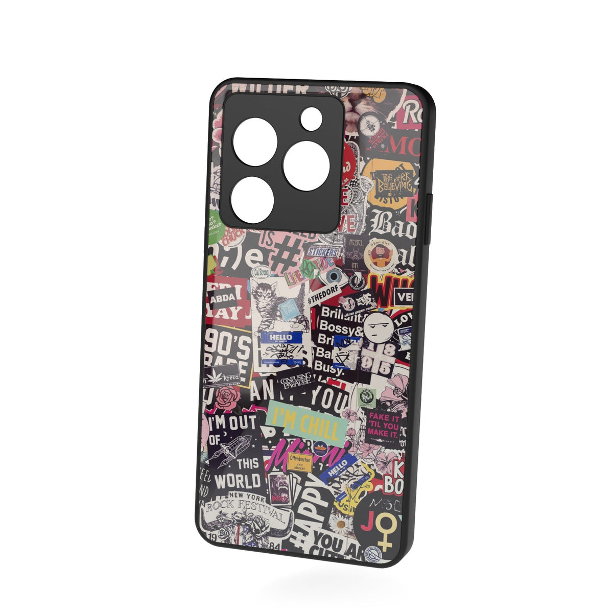 Sticker Doodle printed metal phone case - floating back view